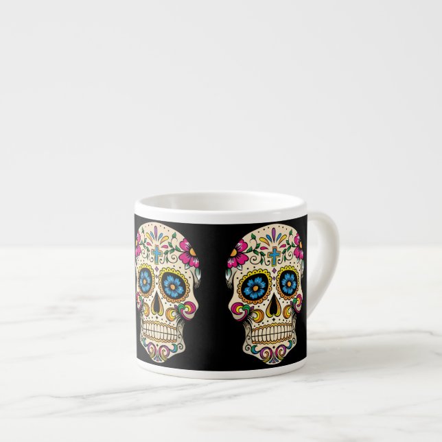 Day of the Dead Sugar Skull with Cross Espresso Cup (Front Right)