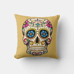 Day of the Dead Sugar Skull with Cross Pillow