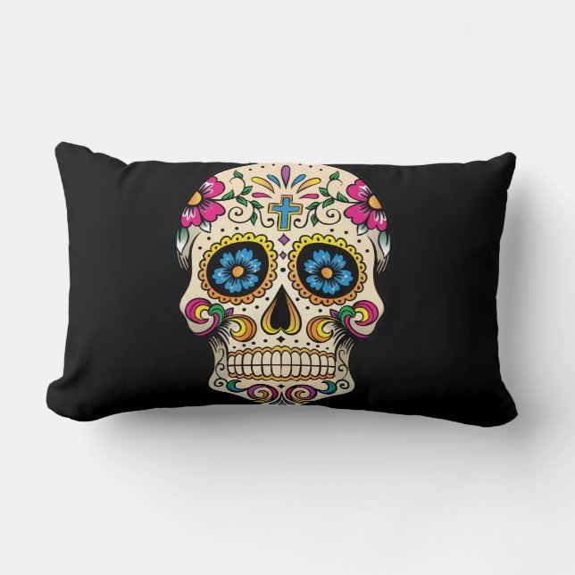 Day of the Dead Sugar Skull with Cross Pillow (Front)