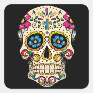 Day of the Dead Sugar Skull with Cross Sticker