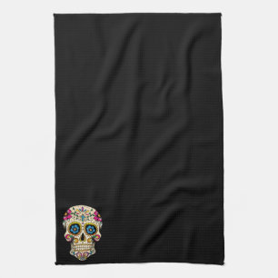 Day of the Dead Sugar Skull with Cross Tea Towel