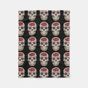 Day of the Dead Sugar Skull with Rose Fleece Blanket