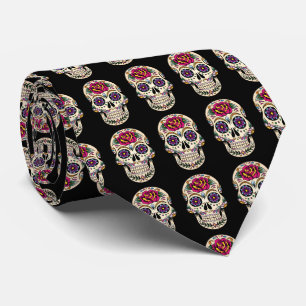 Day of the Dead Sugar Skull with Rose Tie