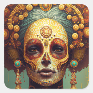 Day Of The Dead Sugar Skull Woman Square Sticker