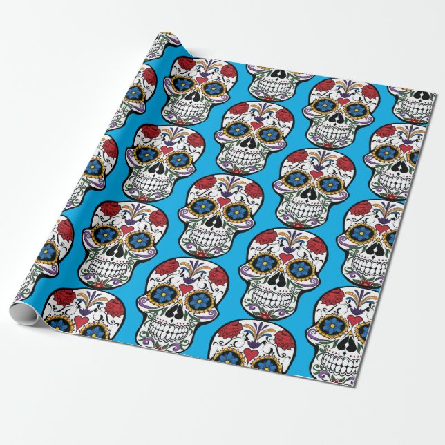 Day of the Dead Sugar Skull Wrapping Paper (Unrolled)