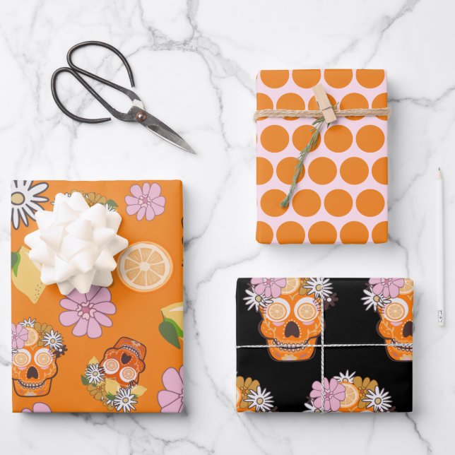 Day of the Dead Sugar Skull Wrapping Paper Sheet (Front)