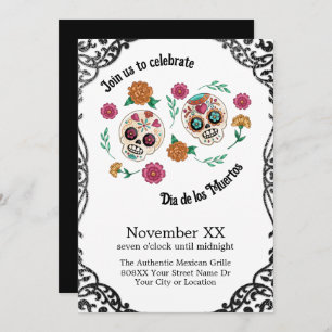 Day of the Dead Sugar Skulls and Flowers Invitation