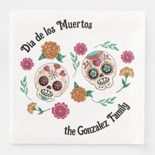 Day of the Dead Sugar Skulls and Flowers Napkin