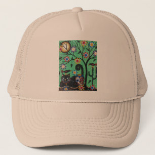 Day Of The Dead, Sugar Skulls, Black Cat, By Lori Trucker Hat