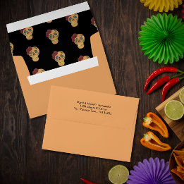 Day of the Dead Sugar Skulls Gold Custom Envelope