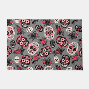 Day of the Dead Sugar Skulls, grey Doormat
