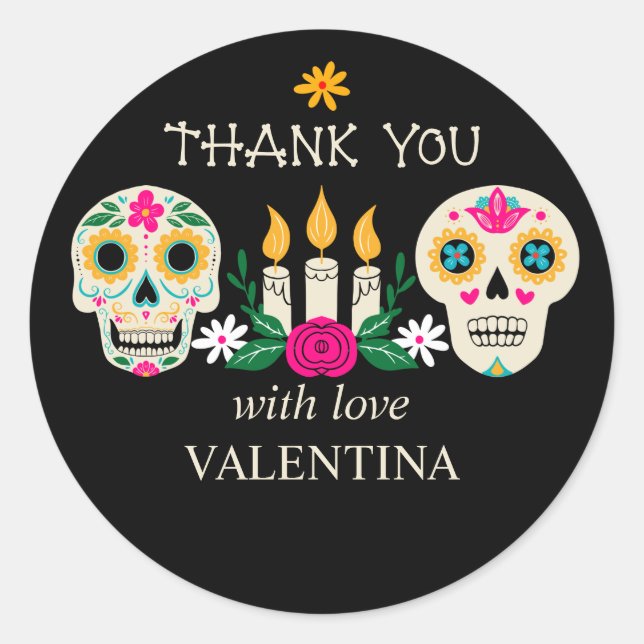 Day of the Dead Sugar Skulls Thank You Sticker (Front)