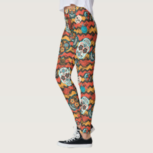 Day of the Dead Sugar Skulls, zigzag Leggings