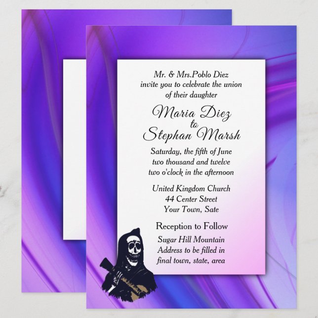 Day of the Dead Ultraviolet Wedding Invitation (Front/Back)