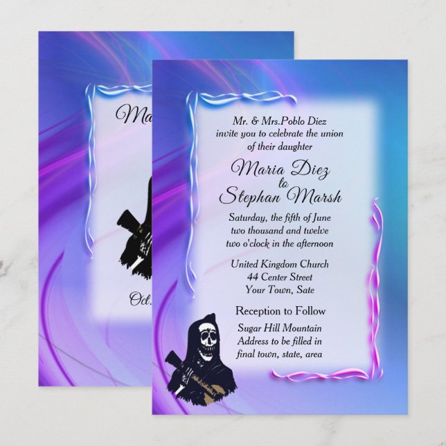 Day of the Dead Ultraviolet Wedding Invitations (Front/Back)