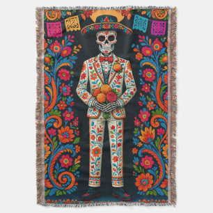 Day of the Dead Wedding Skeleton Groom Throw Blanket