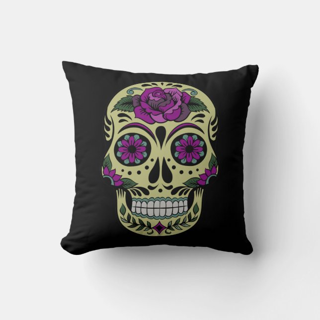 Day of the Dead with Purple Rose Cushion (Front)