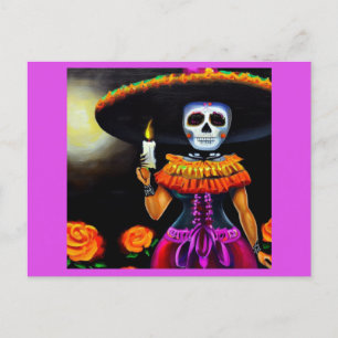 Day of the Dead Woman 2 Holiday Postcard