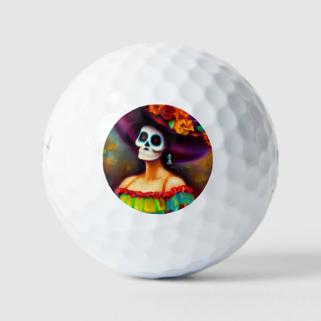 Day of the Dead Woman (4) Golf Balls (Front)