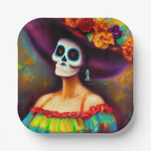 Day of the Dead Woman 4 Paper Plate