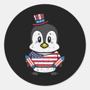 Day Penguin 4th July America Toddler Boys Kids  Classic Round Sticker