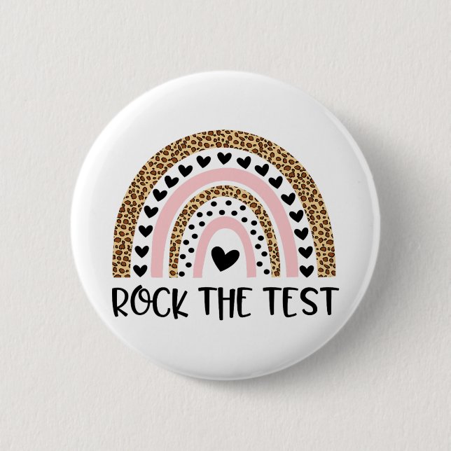 Day Rock The Test Teacher Funny Rainbow Testing Da 6 Cm Round Badge (Front)