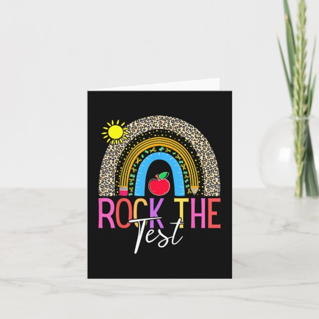 Day Rock The Test Teacher Testing Day Leopard Rain Card (Front)