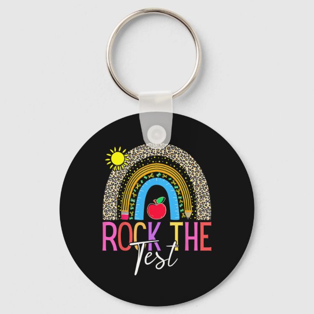Day Rock The Test Teacher Testing Day Leopard Rain Key Ring (Front)