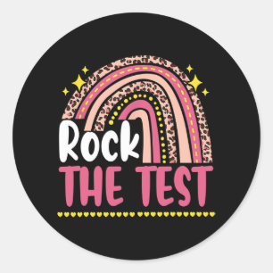 Day Rock The Test Teacher Testing Day Rainbow Leop Classic Round Sticker