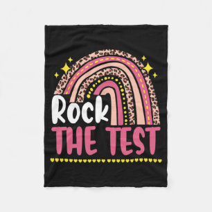 Day Rock The Test Teacher Testing Day Rainbow Leop Fleece Blanket