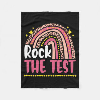 Day Rock The Test Teacher Testing Day Rainbow Leop Fleece Blanket