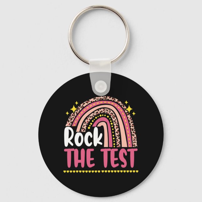 Day Rock The Test Teacher Testing Day Rainbow Leop Key Ring (Front)