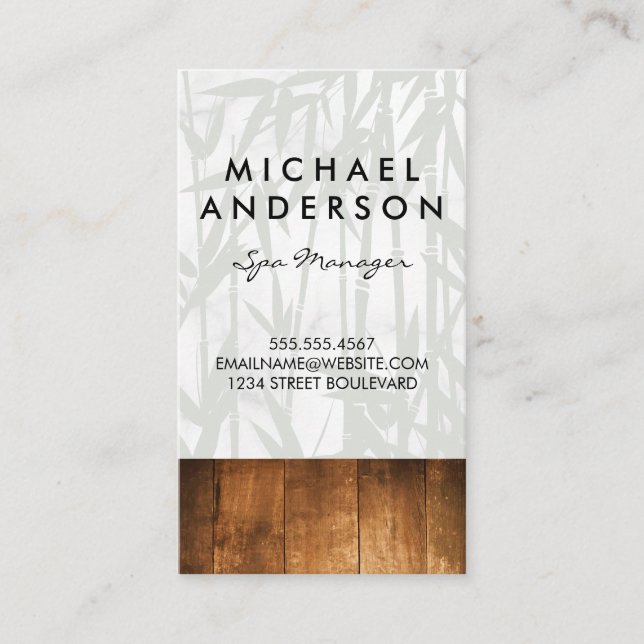 Day Spa Bamboo Wood Trim Background Business Card (Front)