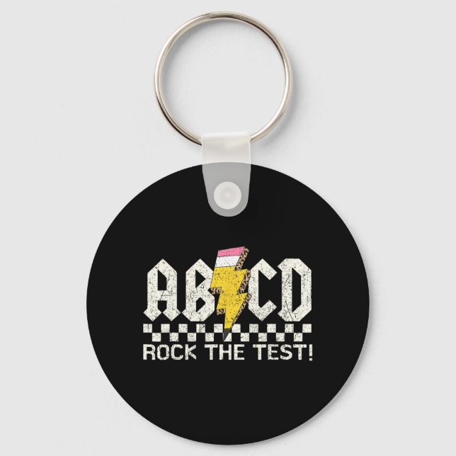 Day Teacher Testing Retro Abcd Rock Test Day Schoo Key Ring (Front)