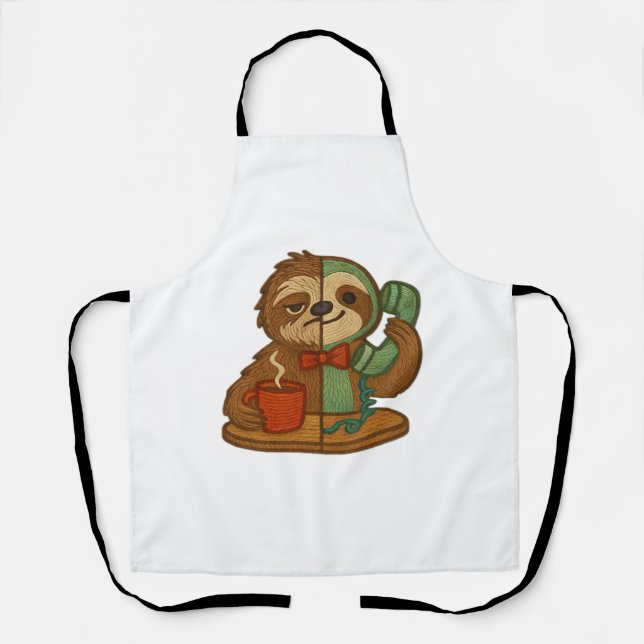 Day-to-Night Sloth Glow-Up Patch � Embroidered Tra Apron (Front)