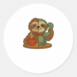 Day-to-Night Sloth Glow-Up Patch � Embroidered Tra Classic Round Sticker