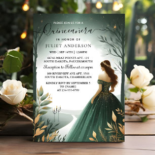 Day Trees Gold Mint Glam Emerald Green Quinceanera Invitation