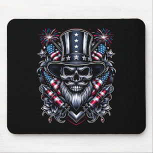 Day Usa Patriot Bearded Skull! 4th Of July 2024 Mouse Pad