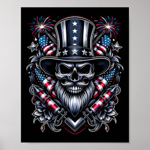 Day Usa Patriot Bearded Skull! 4th Of July 2024  Poster