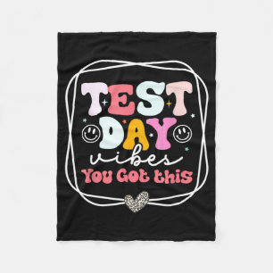 Day Vibes You Got This Teacher Retro Groovy Testin Fleece Blanket