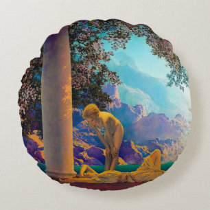 Daybreak, 1922 by Maxfield Parrish Round Cushion