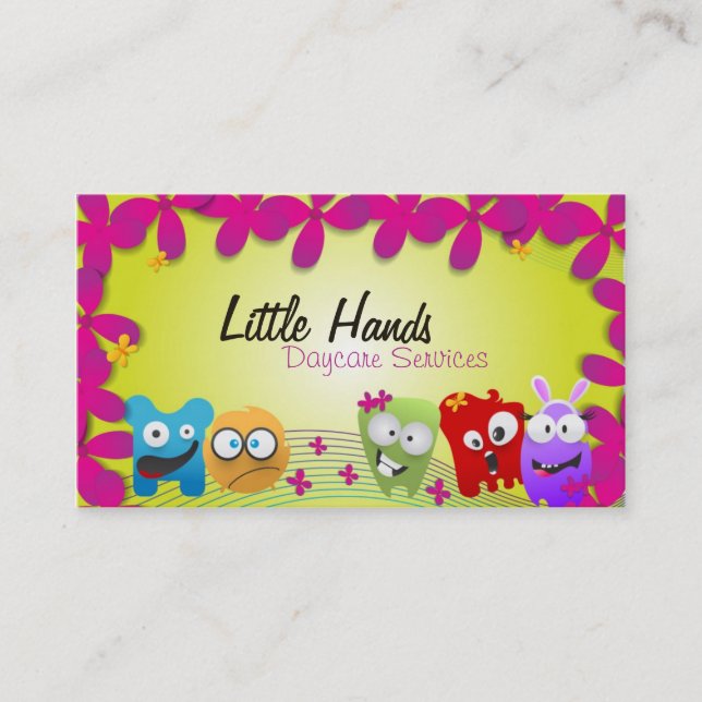Daycare Business Card - Colourful Little Monsters (Front)