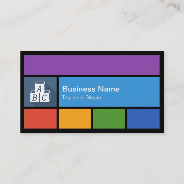 Daycare Child Care - Colourful Tiles Creative Business Card (Front)
