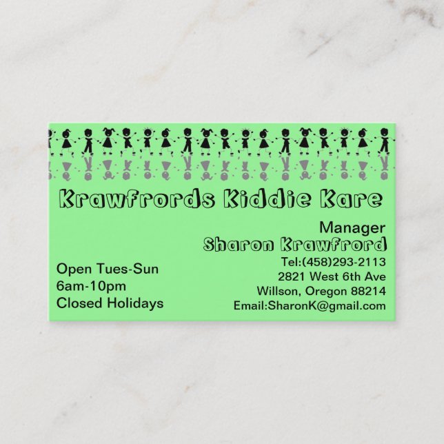 Daycare Childcare Babysitting Business Card (Front)
