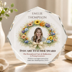 Daycare Teacher Award Floral Wreath Photo Block