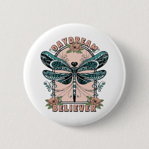 Daydream, Cute Dragonfly, Pretty Floral Design 6 Cm Round Badge