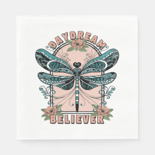 Daydream, Cute Dragonfly, Pretty Floral Design Napkin