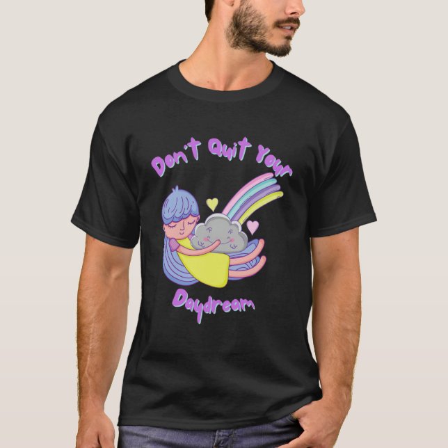 Daydream  Girl Hugging Smiling Cloud Rainbow Pullo T-Shirt (Front)