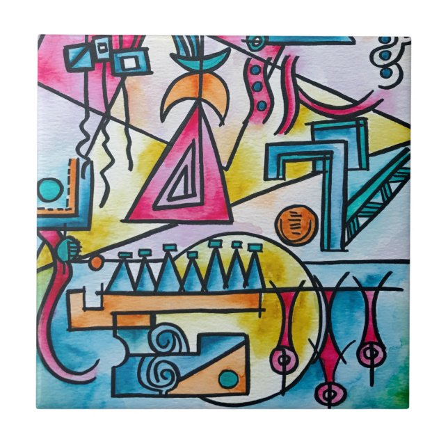 Daydream-Hand Painted Bauhaus Modern Geometric Art Ceramic Tile (Front)