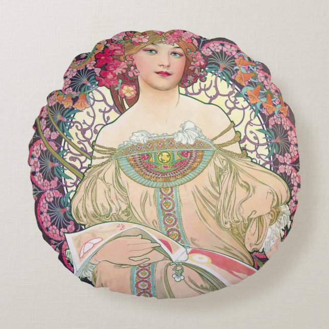 Daydream (Spring), Alphonse Mucha Throw Pillow (Front)